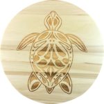 Wooden lazy susan with engraved turtle design